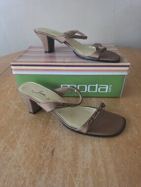 Moda Y2K Vintage Fioni Copper-Bronze Beaded Strappy Mule Dress Sandals Size 10